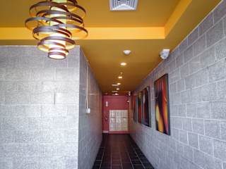Modern hallway with artwork at 68 Beale Apartments, Quincy